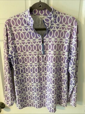 Lulu-B long-sleeve quarter-zip performance top circle geometric print Sz. Medium